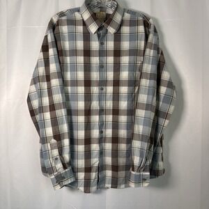 Jos. A. Bank Long Sleeve Button Down Shirt Plaid Blue And Brown Large